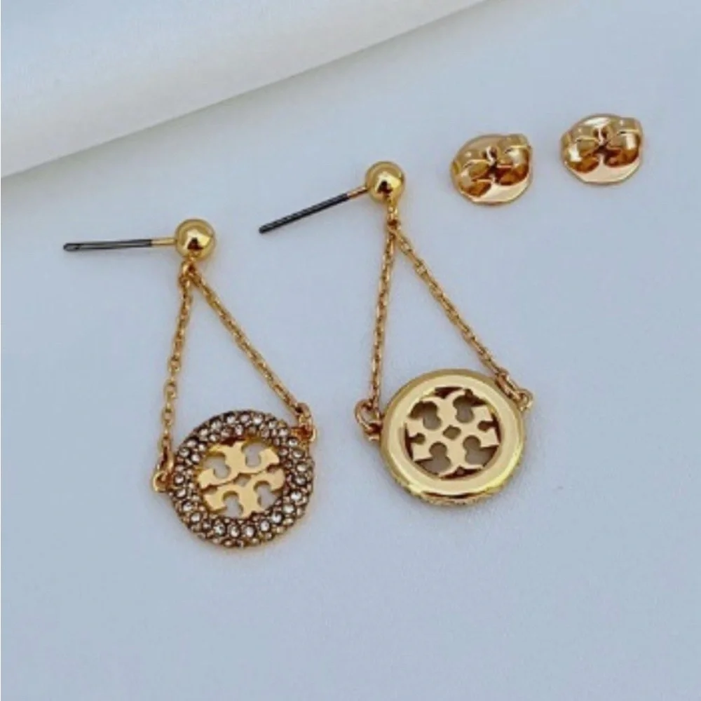New Tory Burch Miller pavé Gold drop earrings on TB Earring Card